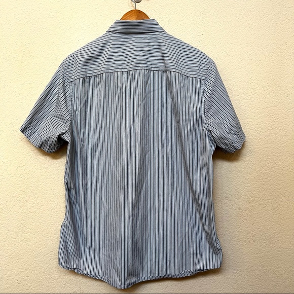 Perry Ellis Blue Grey Striped Button Short Sleeve Shirt O-14 - Picture 5 of 8